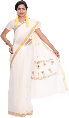 

Darps Self Design Balarampuram Cotton Saree(Multicolor), Cream