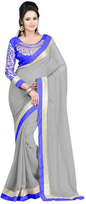 

Monika Silk Mill Embroidered Daily Wear Georgette Saree(Grey), Grey;purple