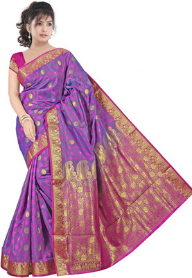 

JagannathSaree Woven Bollywood Silk Saree(Purple, Pink), Pink;purple
