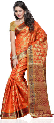 

Mimosa Woven Kanjivaram Handloom Tussar Silk Saree(Orange)