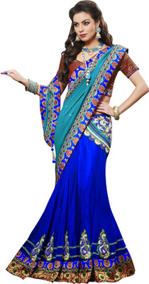 

Jiya Self Design, Embroidered, Embellished Fashion Georgette, Satin Saree(Light Blue, Dark Blue), Dark blue;light blue