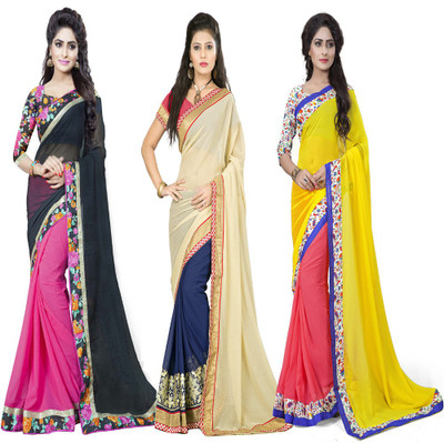

Omkarcreation Floral Print Bollywood Georgette Saree(Pack of 3, Multicolor)