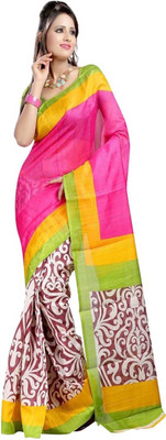 

Kesar Sarees Printed Bhagalpuri Art Silk Saree(Pink)