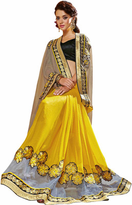 

Khushali Self Design, Embroidered, Embellished Fashion Chiffon Saree(Grey, Yellow, Black), Black;grey;yellow