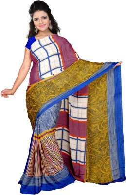 Vardan PRINTS Printed Bollywood Crepe Saree(Blue, Brown)