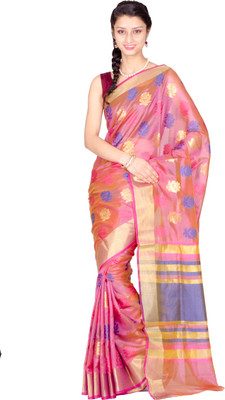 

Chandrakala Self Design Banarasi Cotton Saree(Pink, Gold), Peach and blue