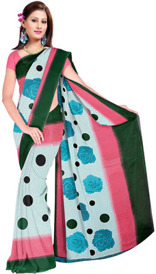 

Lovelylook Printed Fashion Georgette Saree(Multicolor), Off white & sky blue