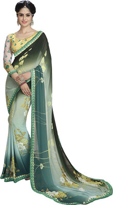 

Saara Printed Fashion Georgette Saree(Green, Yellow), Green and yellow