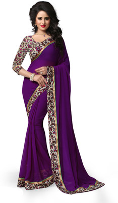 Indianbeauty Solid, Printed Bollywood Chiffon Saree(Purple) Flipkart