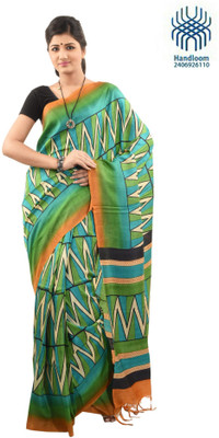 

Tantuja Self Design Murshidabad Handloom Silk Saree(Green)