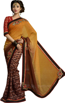 

Manthan Printed Daily Wear Georgette Saree(Yellow, Brown)