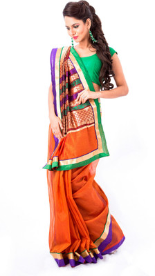 

Cenizas Solid Fashion Silk Saree(Multicolor), Orange
