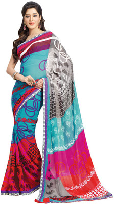 

Saara Printed Fashion Georgette Saree(Blue, Pink)