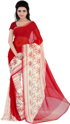 

Khoobee Self Design, Printed Fashion Georgette Saree(Red, Beige), Beige;red