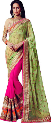 

Brijraj Embroidered Fashion Georgette Saree(Green, Pink)