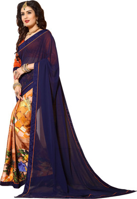

Khoobee Self Design, Printed Fashion Satin, Chiffon, Georgette Saree(Blue, Multicolor)