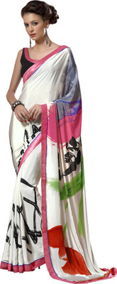 

Parisha Printed Fashion Crepe Saree(Multicolor), Off white & pink