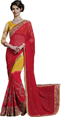 

Ewows Embroidered Fashion Chiffon, Georgette Saree(Red)