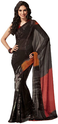 

Party Wear Dresses Printed Fashion Pure Chiffon Saree(Black)
