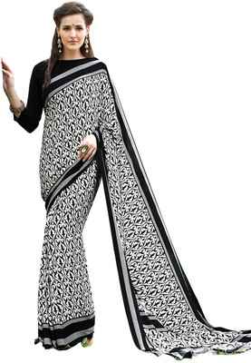 

Vandv Shop Printed Fashion Handloom Crepe Saree(Black)