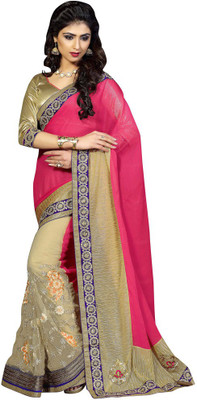 

Saara Floral Print Fashion Chiffon Saree(Pink, Beige), Pink and beige
