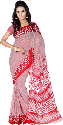 

Goodfeel Polka Print Fashion Crepe Saree(White, Red)