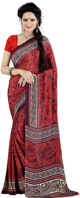 

Khoobee Printed Fashion Silk, Crepe Saree(Red, Multicolor), Multicolor;red