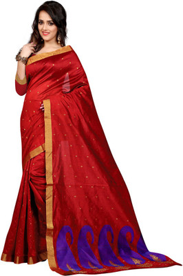 

Style U Self Design Banarasi Polycotton Saree(Blue, Red), Blue and red