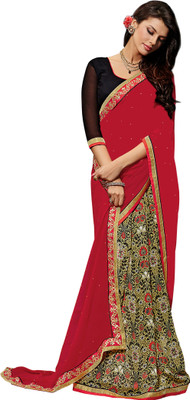 

Khoobee Self Design, Embellished Fashion Georgette Saree(Black, Red, Multicolor), Black;multicolor;red