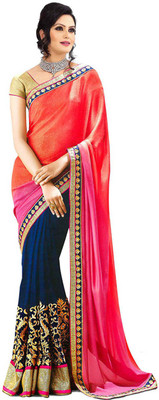 

Dancing Girl Embroidered Bollywood Chiffon Saree(Pink)