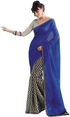 

Party Wear Dresses Printed Fashion Cotton Saree(Blue)