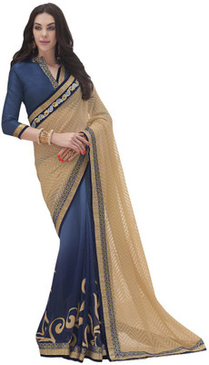 

Desi Butik Embroidered Fashion Georgette Saree(Beige, Blue)