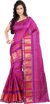 

Ansu Fashion Printed Banarasi Banarasi Silk Saree(Pink), Red-white