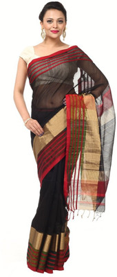 

Kataan Bazaar Woven Maheshwari Handloom Cotton Saree(Black)