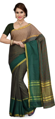 

Ishin Solid Fashion Polycotton Saree(Green), Green & black