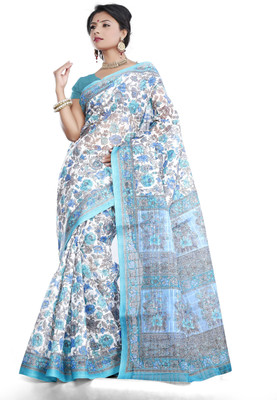 

JTInternational Printed Bhagalpuri Silk Saree(Blue, White)