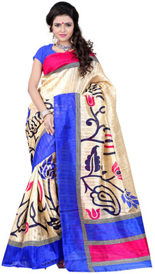 

Anushree Saree Printed Bhagalpuri Khadi Saree(Multicolor), Cream