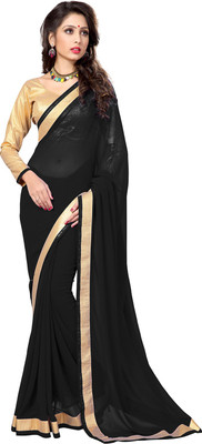

Sourbh Sarees Solid Fashion Synthetic Georgette Saree(Black)