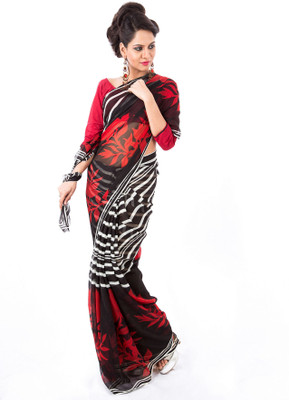 

Cenizas Printed Fashion Chiffon Saree(Red, Black)