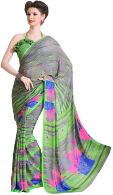 

Cenizas Printed Fashion Georgette Saree(Green, Grey)