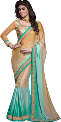 

Jiya Self Design, Embroidered, Embellished Fashion Crepe Saree(Beige, Green)