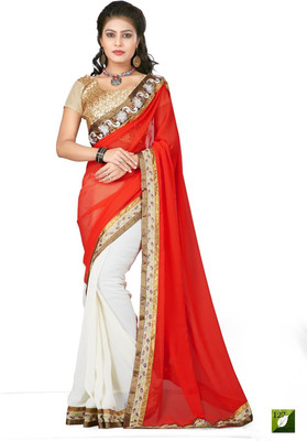 

Helixenterprise Printed Fashion Handloom Georgette Saree(Orange), Orange;white