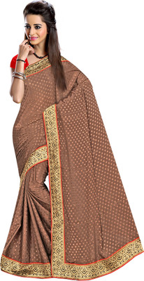 

Khoobee Self Design, Embellished Fashion Jacquard Saree(Brown)