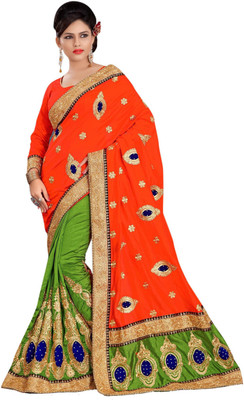 

JTInternational Self Design Bollywood Georgette Saree(Green, Orange)