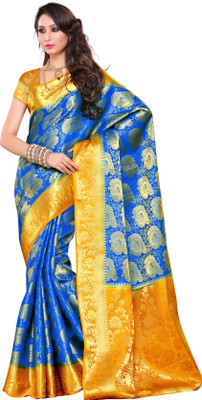 

Mimosa Woven Kanjivaram Art Silk Saree(Dark Blue), Royal blue