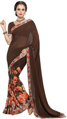 

Khoobee Self Design, Printed, Embellished Fashion Georgette Saree(Brown, Multicolor)