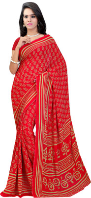 

Jiya Self Design, Printed Fashion Chiffon Saree(Red, Beige), Beige;red