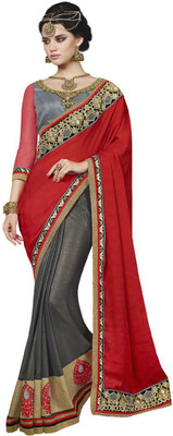 

Desi Butik Embellished Fashion Jacquard, Chiffon Saree(Red, Grey), Grey;red