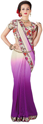 

Khoobee Self Design, Printed Fashion Georgette Saree(Beige, Purple)