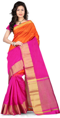 

tehrin Solid Fashion Art Silk Saree(Orange, Pink), Orange / dark pink